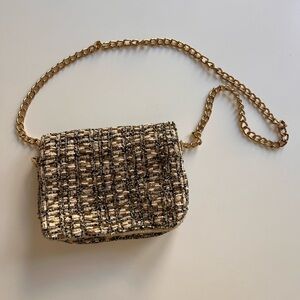 Zara Tweed Crossbody Bag with Gold Chain